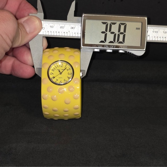 Betsey Johnson Bangle Watch Women OS Yellow Polka Dot Hinged Cuff Quartz - Picture 5 of 7